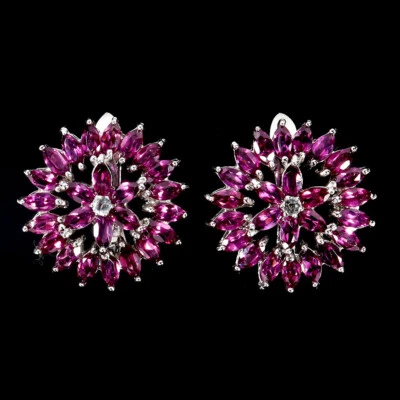 925 Sterling Silver Earrings Rhodolite Garnet Tanzanite Natural Gemstone Jewelry - Image 1 of 4