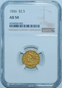 1856 NGC AU50 $2.50 Gold Liberty Head Quarter Eagle - Picture 1 of 2