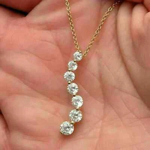 Journey Pendant 2Ct Lab Created Diamond Necklace 14K Yellow Gold Plated Gift - Picture 1 of 8