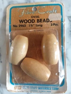 Fibre Craft Oval Wood Beads Total 3 BEADS 1.75" Long 3/8" Hole 2962 NEW SEALED - Picture 1 of 5
