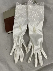 Vintage Opera weiße halb formelle Handschuhe 12" lang Kinder Mädchen Spitze Gefahren - Bild 1 von 10