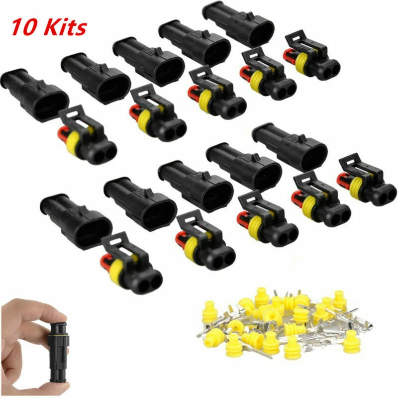 10x Kits 2 Pin Way Sellado Impermeable Cable Eléctrico Conector Enchufe Coche Auto Set Foto 1 de 4