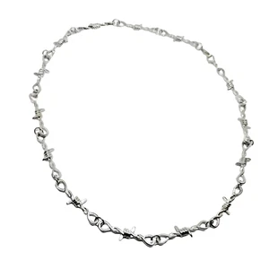 Barbed Wire Pendant Necklace Punk Goth Spikes Thorns Chain Unisex Jewellery Gift - Picture 1 of 13