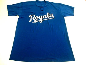 Majestic MLB Kansas City Royals Henley Pullover Shirt Royals Spell Out Vintage - Picture 1 of 3