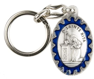 SAINTE RITA FORME OVALE BLEUE PORTE CLES - Photo 1/2