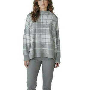 Suéter Pullover Tejido a Cuadros Gris Cuello Bajo Mock Surroundings Para Mujer Talla 1X - Imagen 1 de 11