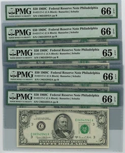 Fr. 2117-C $50 1969C Federal Reserve Note 5 Consecutive #DC-2627 65-66EPQ PMG - Picture 1 of 3