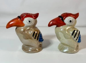 Vintage Luster ware Bird Salt and Pepper Shakers Blue & Tan - Picture 1 of 5