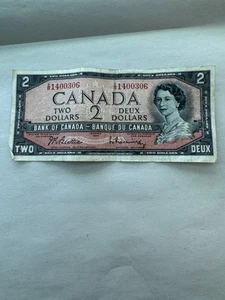 Canada 1954 $2 Banknote Devil’s Face Queen Elizabeth II | Vintage Currency - Picture 1 of 3