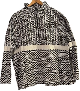 T by Talbots 2X Women’s Cotton 1/4 Zip Pullover Black/Wht Geometric Pattern - Picture 1 of 9