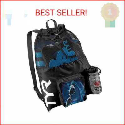 Mochila TYR Big Mesh Mummy para equipo de natación, gimnasio y entrenamiento, negra, capa de 40 litros Foto 1 de 2