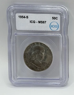 1954 S Franklin Silver Half Dollar 50C ICG MS 67 - Image 1 of 2