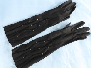 VTG Elvette by Dawnelle BLACK KNIT GLOVES Above Wrist GOLD BEADS Beaded SZ 7-1/2 - Picture 1 of 6