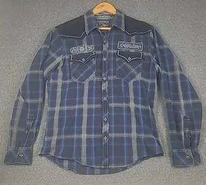 Affliction Black Premium Buckle Long Sleeve Button Plaid Embroidered Mens XL - Picture 1 of 7
