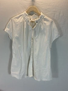 Pomander Place Blouse 2X Tuckernuck Ruffle Neck poplin white preppy office - Picture 1 of 9