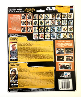 GI Joe Night Force Outback & Crazylegs *TARJETA TRASERA COMPLETA SIN CORTAR* 1988 De colección ¡BONITO! Foto 1 de 4