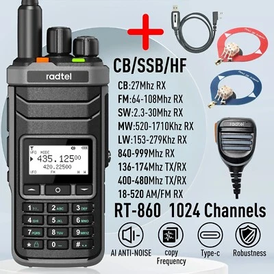 Rádio amador RT-860 multibanda HF UHF VHF banda dupla com recepção AM USB LSB CW CB - Imagem 1 de 4