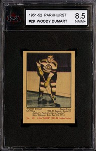 1951-52 PARKHURST HOCKEY #28 WOODY DUMART HOF BOSTON BRUINS KSA 8.5 NM-MT+