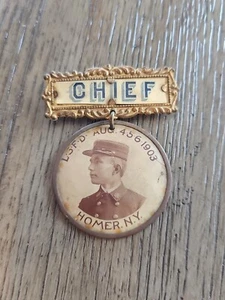 Vintage Rare Firefighter Pin L.S.F.D August 1903 Homer New York Chief Photo - Picture 1 of 4