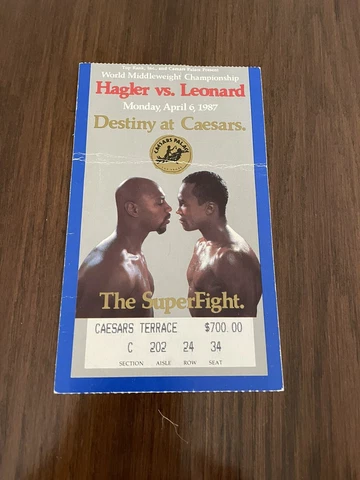 Marvin Hagler Sugar Ray Leonard Destiny At Caesars 1987 Ticket Cover