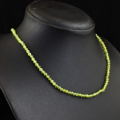 52 Cts Earth Mined Green Peridot Round Shape Faceted Beads Necklace JK 39E382 - Image 1 of 3