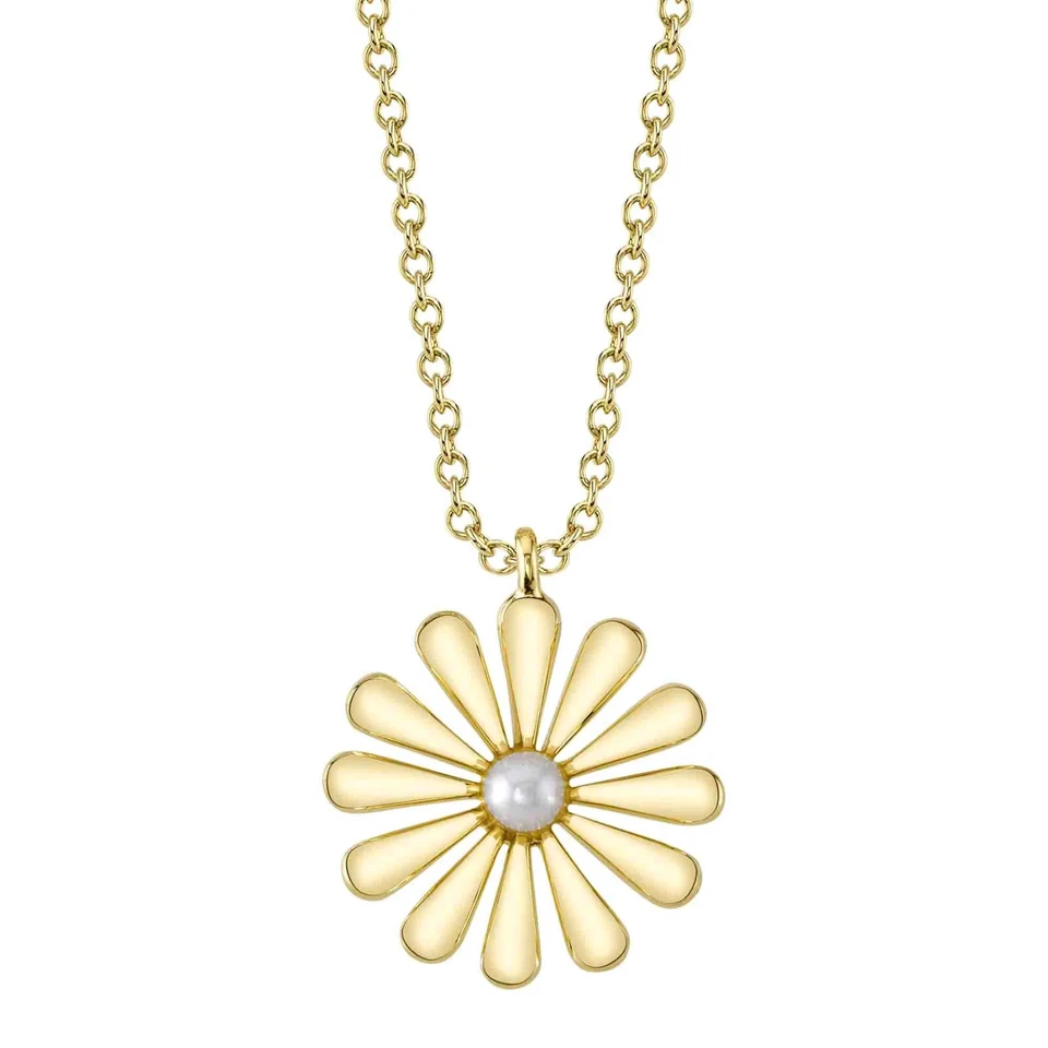 Colar com pingente de ouro amarelo 14K flor de pérola cultivada 2,5 mm - Imagem 1 de 1