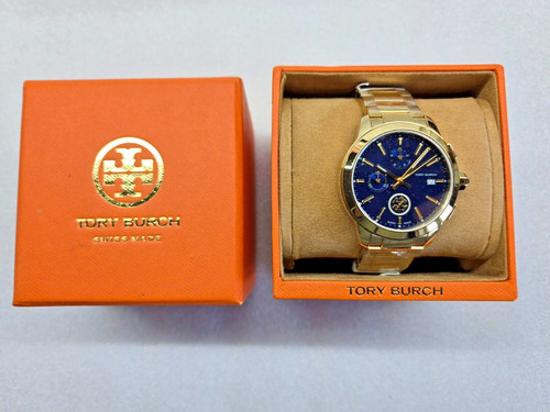 OROLOGIO DONNA TORY BURCH COLLINS CRONOGRAFO DATA TONO ORO ACCIAIO ST TB1251 NUOVO