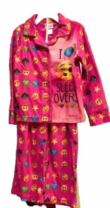 NWT EMOJI SMILEY PAJAMAS BRIGHT PINK SIZE 6 GIRLS  I LOVE SLEEPOVERS - Picture 1 of 3