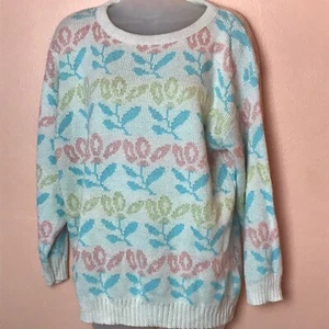 Suéter Floral Pastel Brillante De Colección Años 80 90 Mujer Mediano Grande Fairy Kei - Imagen 1 de 4
