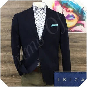 IBIZA Mens Blazer Sport Coat Casual Two Button Jacket Size 44R Blue Wool Suit - Picture 1 of 12