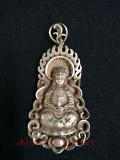 Collection Chinese Tibet Silver Hand-made Avalokitesvara Statue Necklace Pendant