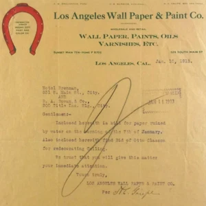 Carta intestata antica Los Angeles carta da parati e pittura Company California 1913 - Foto 1 di 3