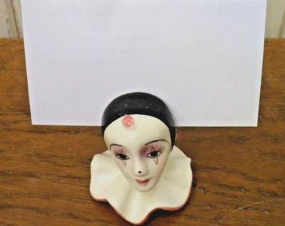 Ancienne petite tête de clown en céramique. Porte cartes, papiers ou lettres - Photo 1/4