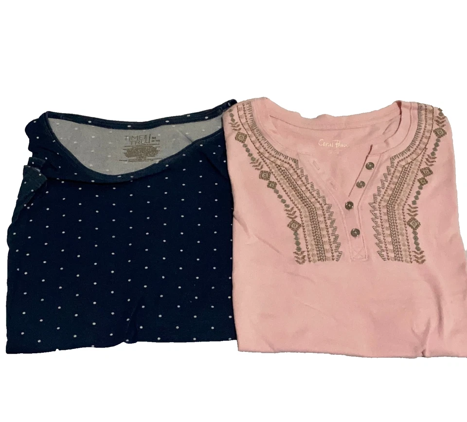 Lote de 2 tops Time and Tru & Coral Bay para mujer talla M manga corta azul y rosa Foto 1 de 4