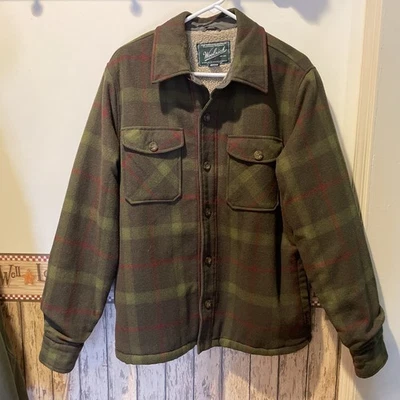 Vintage Woolrich Green Plaid Wool Sherpa Lined Jacket Men’s Medium - Image 1 of 4