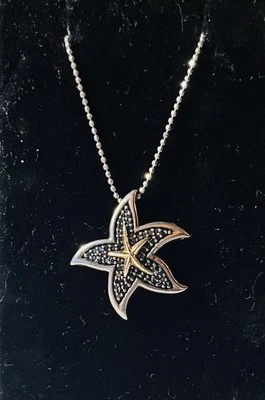 "Collar colgante estrella de mar de plata de ley 925 y diamantes de 14 k ~ 18""" Foto 1 de 4