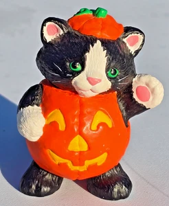 Figura Disfraz Calabaza Gato Negro Sello Halloween Vintage JOL Jack O Lantern - Imagen 1 de 10