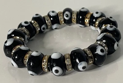 Asos Boho Perlen Armband Fatma Nazar Auge böser Blick  silber schwarz - Bild 1 von 3