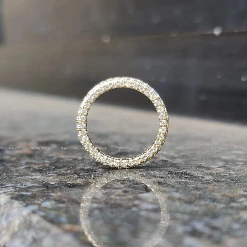 3 Ct Round Cut Natural Diamond Eternity Wedding Band 14k Yellow Gold Size 6 7 8 - Image 1 of 4