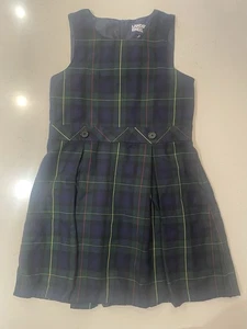 Lands End School Uniform Girls Plaid Jumper Top of The Knee Navy Green Size 12 - Picture 1 of 5
