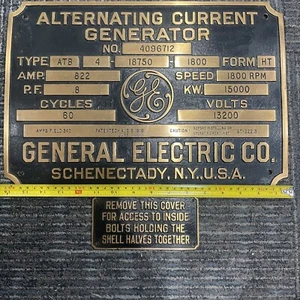 Vintage Metal Sign Plaque GE General Electric Alternating Current Generator 1918 - Picture 1 of 14