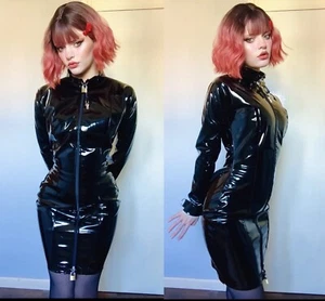 Misfitz black PVC padlock lockable dress, two way zip. SIZE 20. CD Goth Fetish - Picture 1 of 16