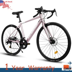 16 Speed Hybrid Bike 700C Road City Bicycle With Lightweight Aluminum Frame Pink - Picture 1 of 9