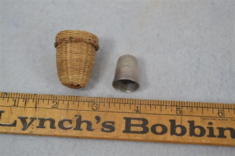 sewing thimble basket w/thimble sweet grass Abenaki native American 1800 antique Cover