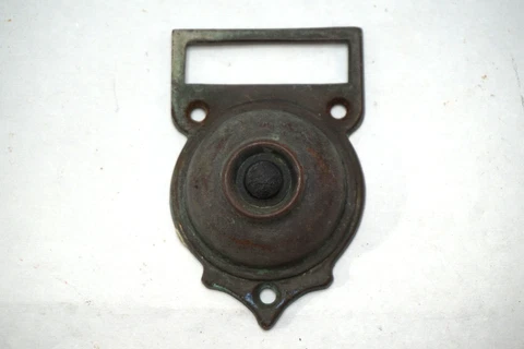 ANTIQUE BRASS DOOR BELL PUSH BUTTON NAME PLATE ARCHITECTURAL SALVAGE 3.25 x 2 in Cover
