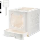 Cat Litter Box with Lid for Small and Medium Cats, Covered Top Entry Front Door