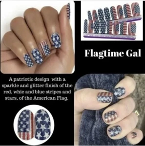 Color Street FLAGTIME GAL 100% Nail Polish Strips Stars And Stripes Glitter
