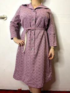 Vintage Australian 1960s Crimplene Coat Dress Mod Go-go Purple Abstract AU 18 - Picture 1 of 20