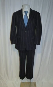 Paul Stuart Cashmere Blend Blue Stripe Woven in England Two Button Suit 39R - Picture 1 of 20