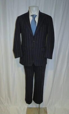 Paul Stuart Cashmere Blend Blue Stripe Woven in England Two Button Suit 39R - Image 1 of 4